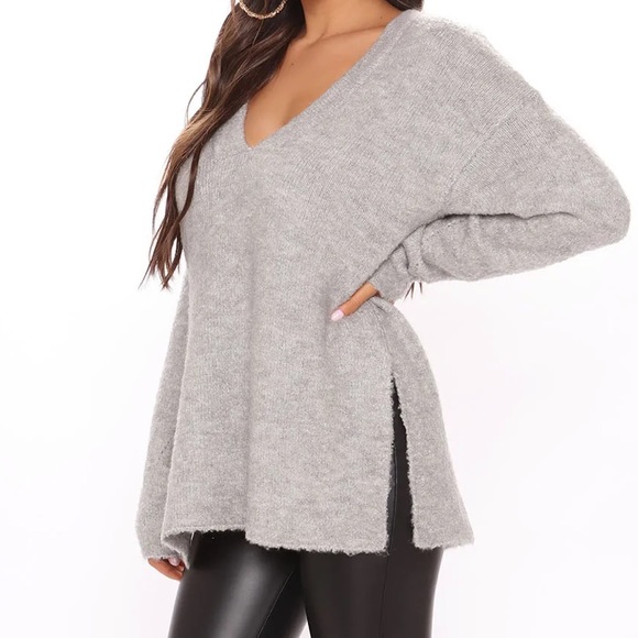 Grey Knit Oversized Sweater - Picture 3 of 5